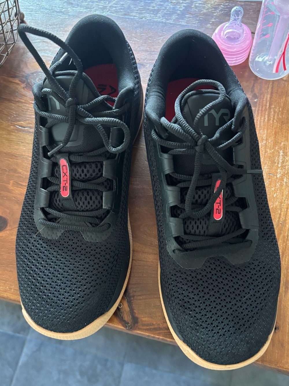 TYR Black Athletic Sneakers with Gum-Color Outsole and Red Accents